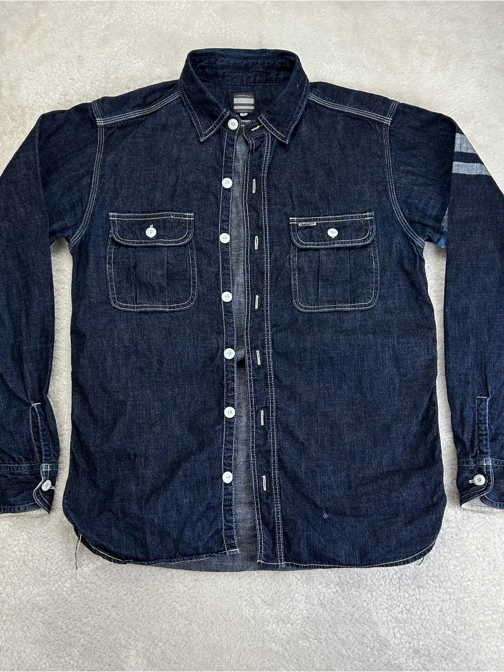 Momotaro Indigo Textured Workshirt 38 Large Lot SJ091D ID-8oz Selvedge “Read”